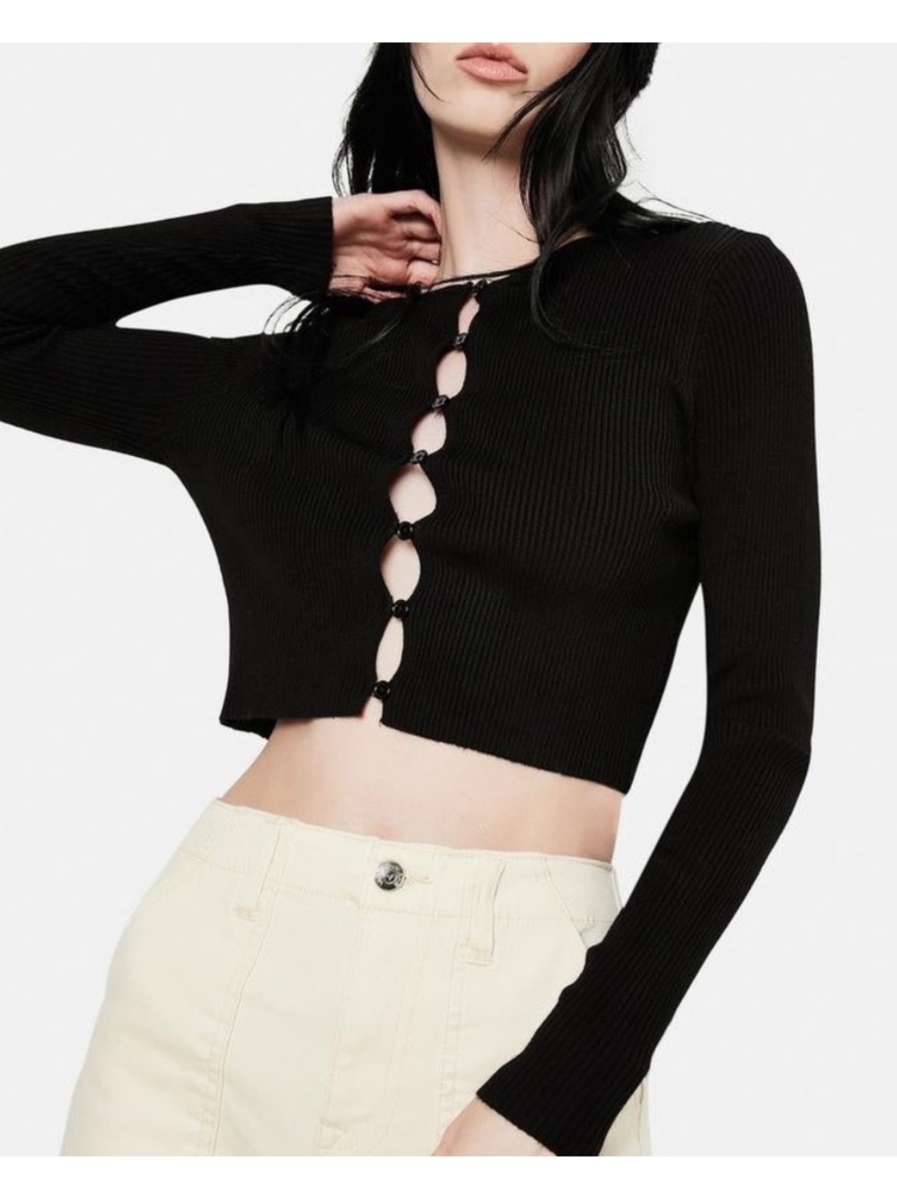 Lioness Black Ribbed Crop Cardigan